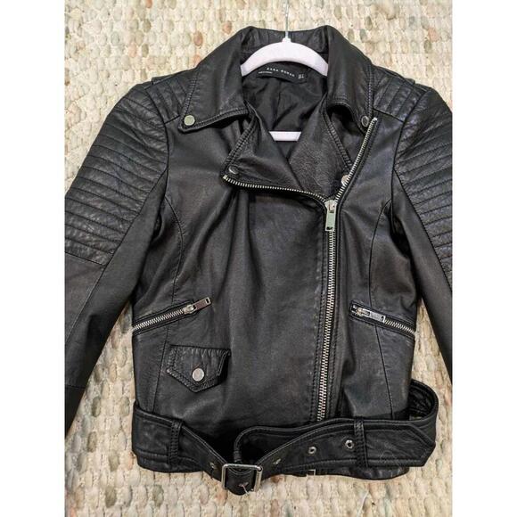 Women's Zara Small biker black 100% Sheep leather jacket-Excellent Shape - Picture 3 of 9